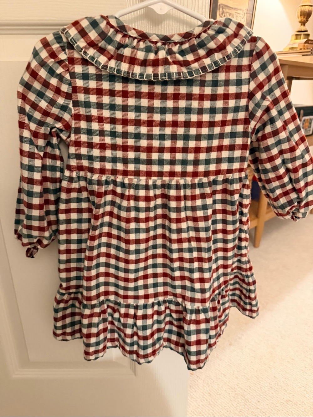 Plaid Button-Front Ruffle Dress - Red, Green & Cream - Picture 2 of 3